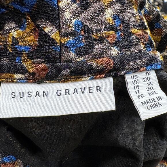 Susan Graver 1X Duster Cardigan Sweater Slinky Knit Career Pockets Houndstooth - Picture 7 of 10